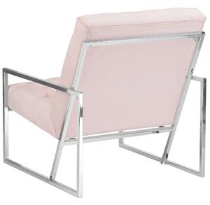 Fotel welurowy różowy pikowany srebrne metalowe nogi geometryczne Harstad Beliani
