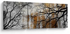 Obraz - Sylwetki drzew (z zegarem) (90x30 cm)