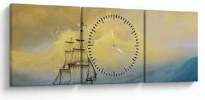 Obraz - Obraz statku ma morzu (z zegarem) (90x30 cm)