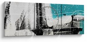Obraz - Turkusowa abstrakcja (z zegarem) (90x30 cm)