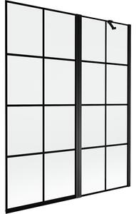 Mexen Mist parawan nawannowy 2-skrzydłowy prawy 140 x 150 cm, czarna kratka, czarny - 8A9-140-011-70-77-P