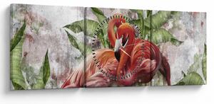Obraz - Flamingi (z zegarem) (90x30 cm)