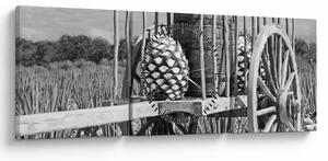 Obraz - Przyczepka, czarno - biały (z zegarem) (90x30 cm)