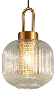Brezar - lampa wisząca 20 cm kulisty szkło ryflowane elegancki złoty