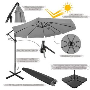 Składany parasol ogrodowy 350 cm XXL 8-ramienny BAUERKRAFT kolor grafitowy