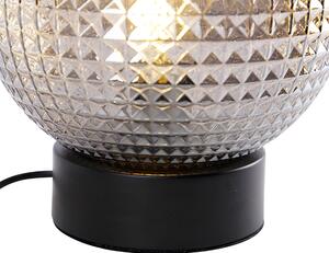 Lampa stołowa w stylu art deco czarna ze szkłem dymnym - Kula Oswietlenie wewnetrzne