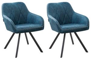 Zestaw 2 krzeseł do jadalni tapicerowanych czarne metalowe nogi niebieski Monee Beliani