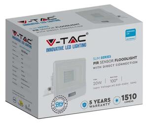 Projektor LED V-TAC 20W SAMSUNG CHIP Czujnik Ruchu Biały Z MUFĄ VT-128S 4000K 1510lm 5 Lat Gwarancji