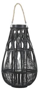 Bambusowy lampion dekoracyjny 56 cm na świeczkę pleciony czarny Tonga Beliani