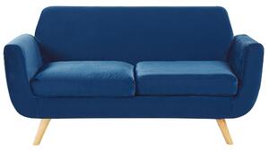 Sofa welurowa dwuosobowa drewniane nóżki zdejmowany pokrowiec niebieska Bernes Beliani
