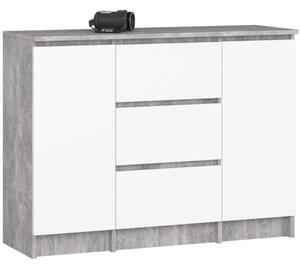 Komoda AKORD K100 kolor Beton, BiaÅy mat 101 cm 2 drzwi 3 szuflady 4 pÃ³Åki 101x35x76 cm