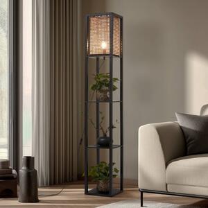Lampa stojąca Birta Lindby, czarny, salon / jadalnia, drewno, nowoczesny