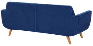 Sofa welurowa trzyosobowa drewniane nóżki zdejmowany pokrowiec niebieska Bernes Beliani