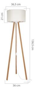 Lampa stojąca podłogowa skandynawska drewniany trójnóg kremowy abażur 136 cm 1xE27 20W PIKO Zuma Line