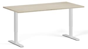 Biurko z regulacją wysokości, 160x80 cm, 1 silnik, biała podstawa, dąb naturalny