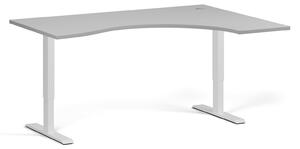 Ergonomiczne biurko z regulacją wysokości, 160x120 cm, 1 silnik, L/P, biała podstawa, szary