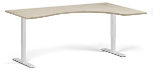 Ergonomiczne biurko z regulacją wysokości, 180x120 cm, 1 silnik, L/P, biała podstawa, dąb naturalny