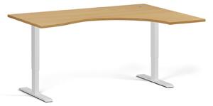 Ergonomiczne biurko z regulacją wysokości, 160x120 cm, 1 silnik, L/P, biała podstawa, buk