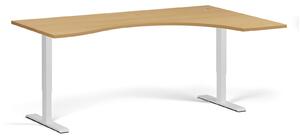 Ergonomiczne biurko z regulacją wysokości, 180x120 cm, 1 silnik, L/P, biała podstawa, buk