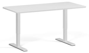 Biurko z regulacją wysokości, 160x80 cm, 1 silnik, zaokrąglone narożniki, biała podstawa, biały
