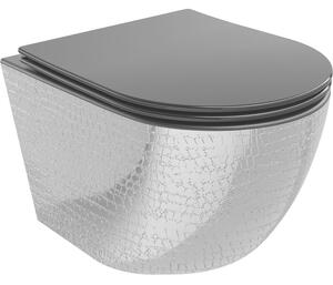 Mexen Lena miska wc Rimless z deską wolnoopadającą slim, duroplast, czarna mat/srebrna wzór łuski - 30224072