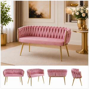 Sofa pleciona glamour do salonu piękności różowa welurowa złota ROSA