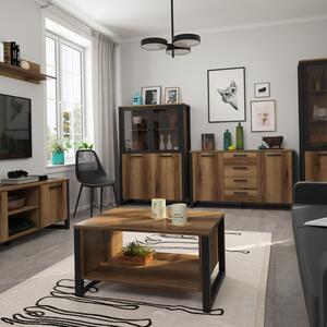 Ława z Półką Drewniana do Salonu LIRE 80 cm Dąb delano Loft