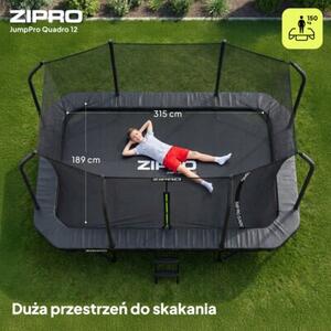 Trampolina dla Dzieci Ogrodowa Prostokątna z Siatką Wewnętrzną z drabinką Jump Pro Quadro 12FT 366cm