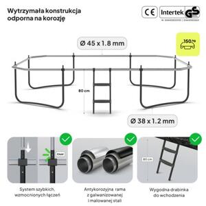Trampolina dla Dzieci Ogrodowa Prostokątna z Siatką Wewnętrzną z drabinką Jump Pro Quadro 12FT 366cm