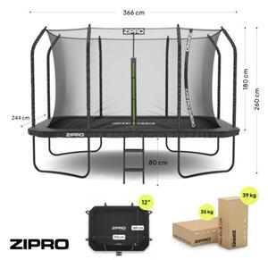 Trampolina dla Dzieci Ogrodowa Prostokątna z Siatką Wewnętrzną z drabinką Jump Pro Quadro 12FT 366cm