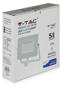 Projektor LED V-TAC 50W SAMSUNG CHIP Czujnik Ruchu Funkcja Cut-OFF Biały VT-50-S 6400K 4000lm 5 Lat Gwarancji
