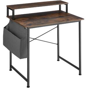 Tectake biurko komputerowe z nadstawką na monitor - drewno industrialne ciemne, rustykalne, 80 cm