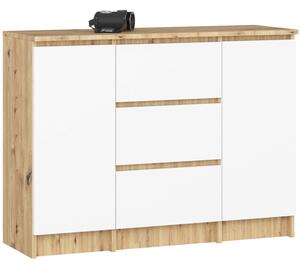 Komoda AKORD K100 kolor DÄ b Artisan, BiaÅy mat 101 cm 2 drzwi 3 szuflady 4 pÃ³Åki 101x35x76 cm