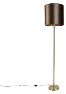 Lampa podłogowa mosiężna z welurowym abażurem brązowym 40cm - Simplo