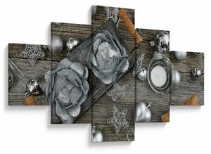 Obraz - srebrne ozdoby świąteczne (125x70 cm)