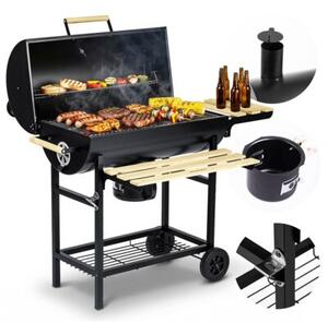 Grill węglowy ogrodowy Berdsen BD-895 z półkami beczka z kominem + termometr + popielnik