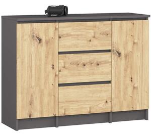 Komoda AKORD K100 kolor Grafit Szary, DÄ b Artisan mat 101 cm 2 drzwi 3 szuflady 4 pÃ³Åki 101x35x76 cm