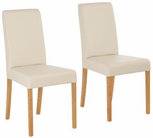 Beżowe krzesła sztuczna skóra, nogi dąb - 2 sztuki