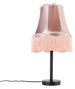Klasyczna lampa stołowa czarna z abażurem granny pink 30 cm - Simplo Oswietlenie wewnetrzne