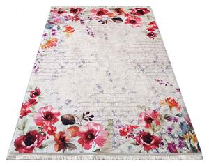 Szary prostokątny dywan w czerwone kwiaty - Rubiox