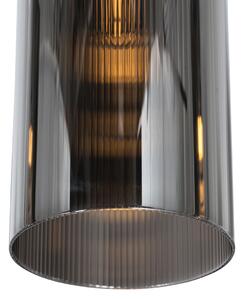 Lampa wisząca Art Deco czarna z 4-punktowym dymionym szkłem - Laura Oswietlenie wewnetrzne