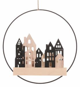 Dekoracja wisząca LED Domki w okręgu, czarny, śr. 28 cm