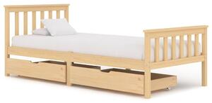 Rama łóżka z 2 szufladami, lite drewno sosnowe, 100 x 200 cm