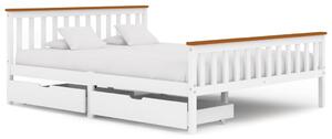 Rama łóżka z 2 szufladami, biała, drewno sosnowe, 160 x 200 cm