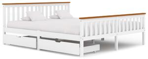 Rama łóżka z 2 szufladami, biała, drewno sosnowe, 180 x 200 cm