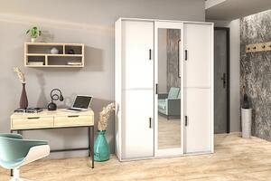 Garderoba HIT 150 cm 3-drzwiowa szafa z lustrem i wysuwanym wieszakiem biała