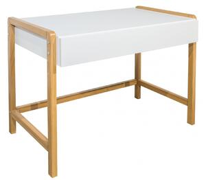 Minimalistyczne biurko w stylu skandynawskim białe z dębowymi nogami