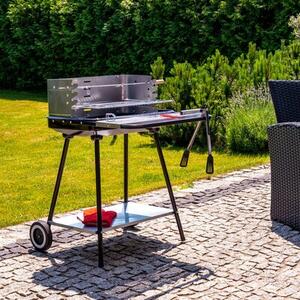Grill ogrodowy węglowy MIRPOL MIR404 z rożnem, na kółkach, półki boczne