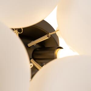 Lampa sufitowa w stylu art deco czarna z opalowym szkłem 4-punktowa - Uvas Oswietlenie wewnetrzne