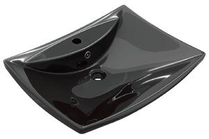 Umywalka prostokątna z otworem przelewowym i na baterię, czarna